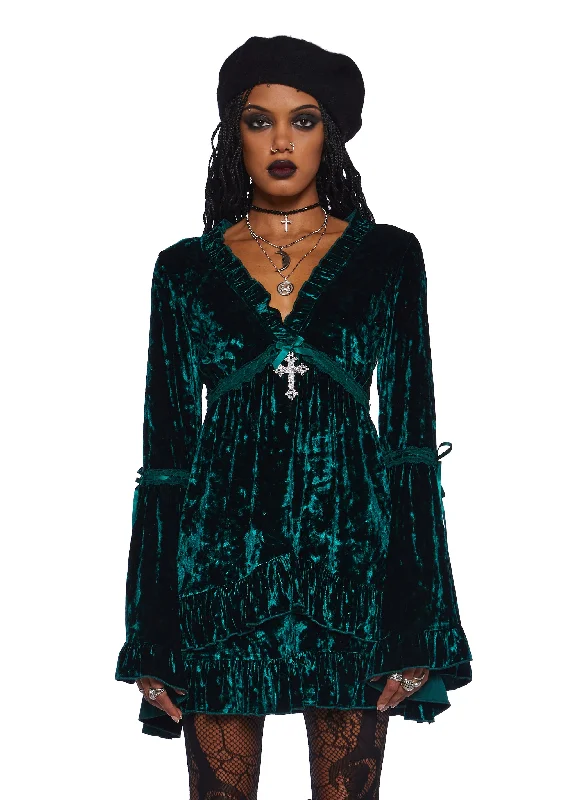 Real Divinity Mini Dress - Emerald Velvet Trendy Bodycon Mini Dress