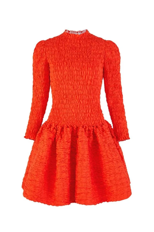 SCARLET SHIRRED COTTON STRUCTURED MINI DRESS Trendy Tulle Mini Dress