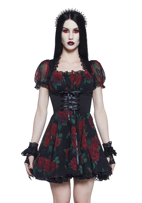 Spiritual Sacrilege Mini Dress - Black/Red Elegant Off-Shoulder Dress Mini