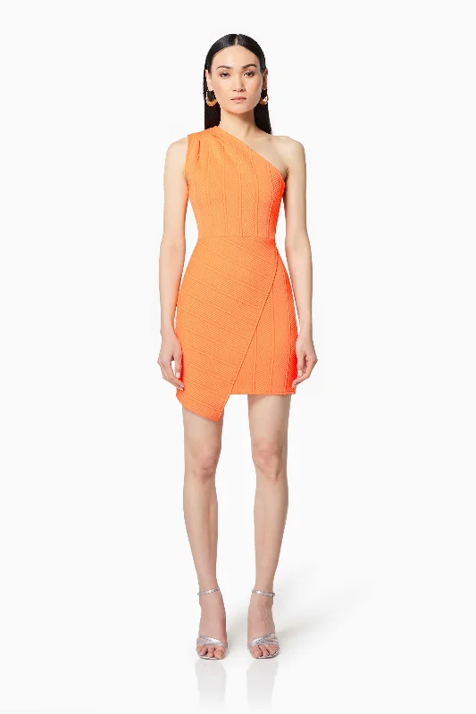 Thriving Textured Mini Dress In Orange Comfortable Zip-Up Mini Dress