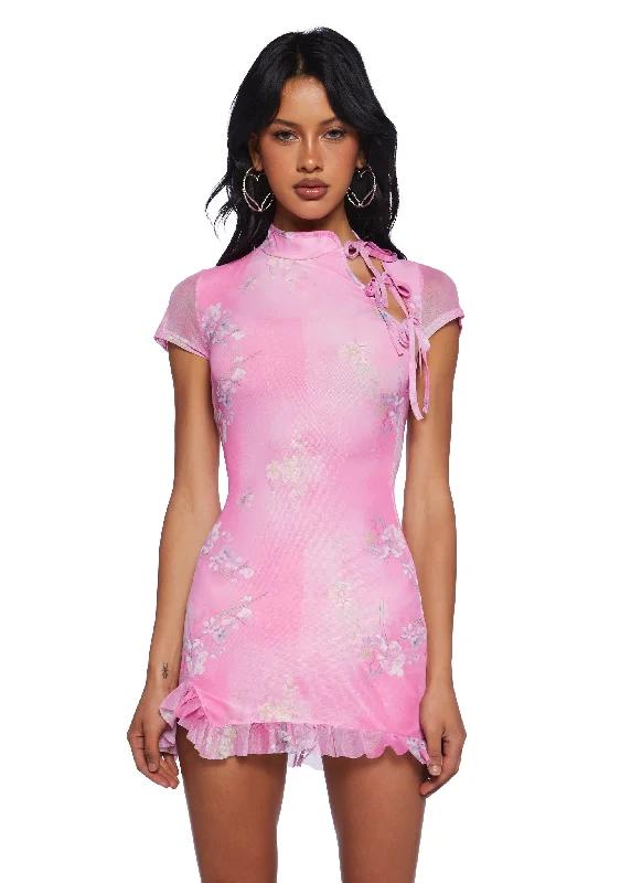 Up Too Late Mini Dress - Pink Trendy Bodycon Mini Dress