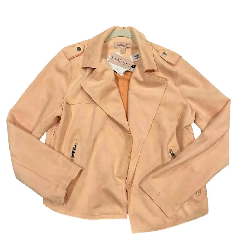 Women's Open Front Moto Jacket In Conch Satin Jacket Silk Jacket Chiffon Jacket