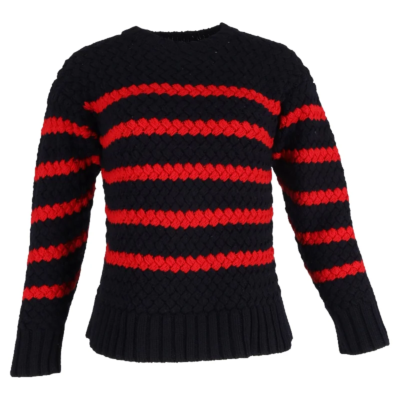 Alanui Striped Woven Sweater in Navy Blue and Red Wool Oversized Loose Flowy