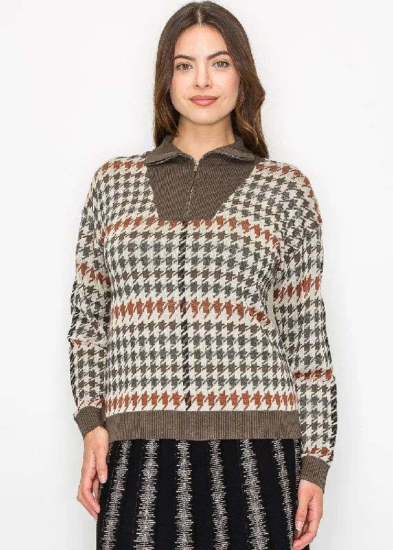 Autumn Houndstooth Knit Sweater Velvet Chenille Corduroy