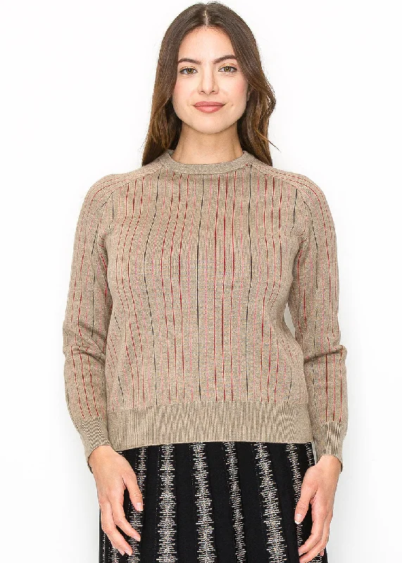 Beige Sweater with Subtle Pink Stripes Wool Sweater Cotton Sweater Cashmere Sweater