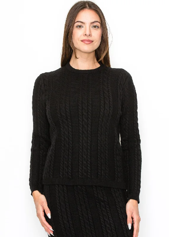 Black Cable Texture Sweater Spandex Rayon Corduroy