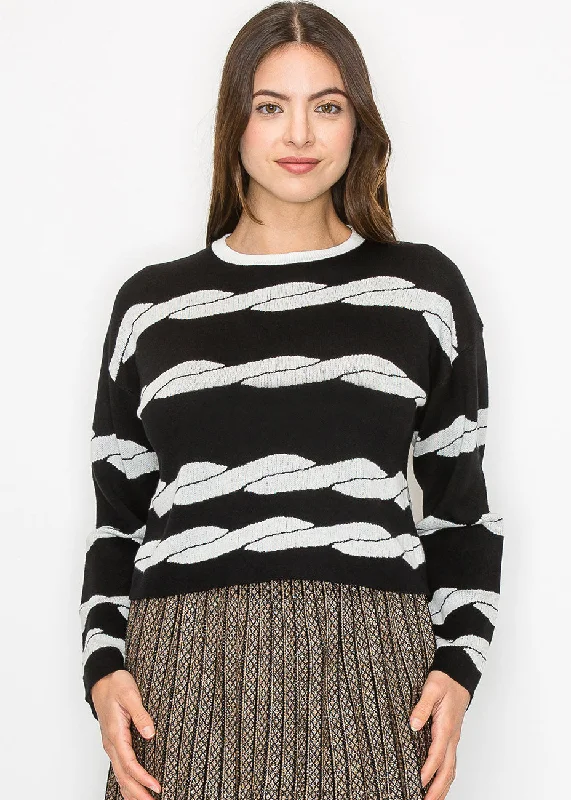 Black & White Swirl Sweater Slim Fit Regular Fit Oversized