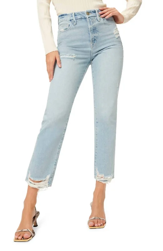 Boy Distressed Straight Leg Jeans In Blue Casual Light Wash Jeans