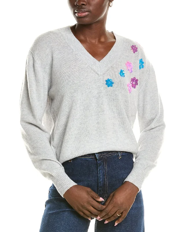 Brodie Cashmere Wool & Cashmere-Blend Sequin Floral V Neck Jumper Real Fur Shearling Chenille