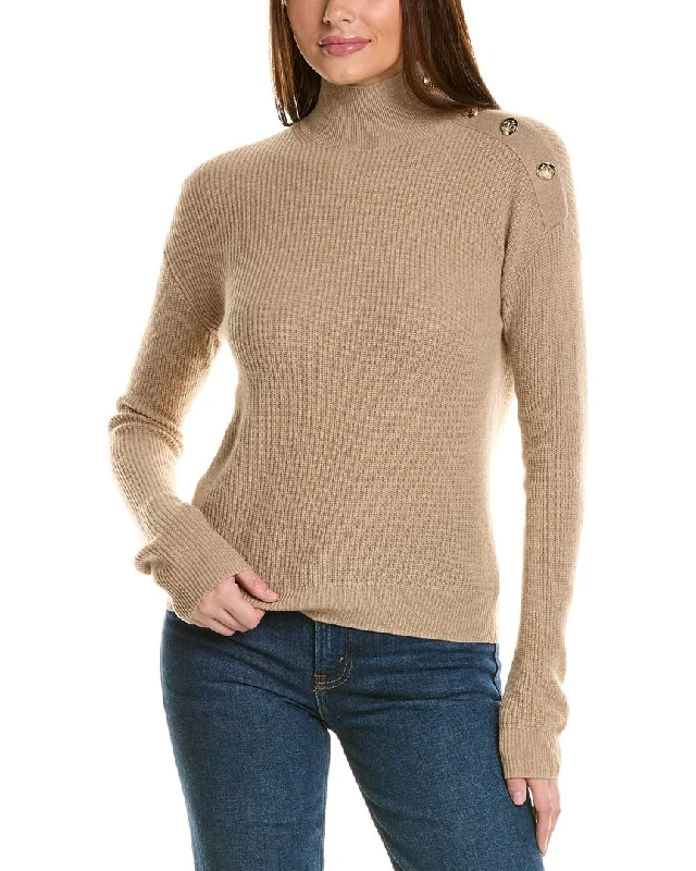 Bruno Magli Rib Button Shoulder Mock Nek Cashmere Sweater Boat Neck Shawl Collar Notched Collar