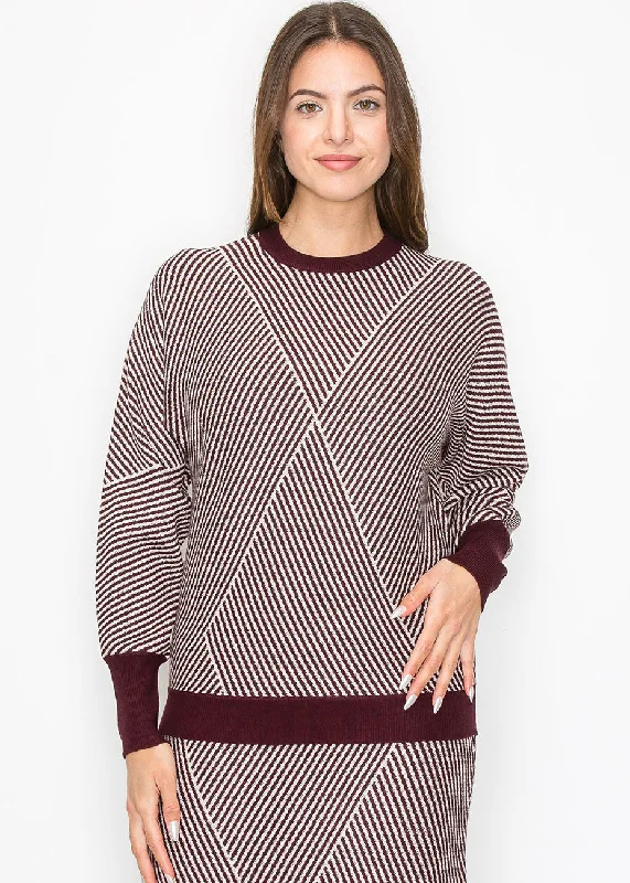 Burgundy & White Graphic Sweater Spandex Rayon Corduroy