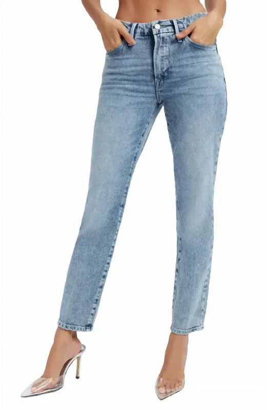 Classic High Waist Straight Leg Jeans In Indigo301 Stylish Stone-Wash Denim Jeans