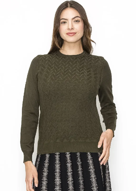 Classic Olive Chevron Sweater Handmade Hand-knitted Hand-woven