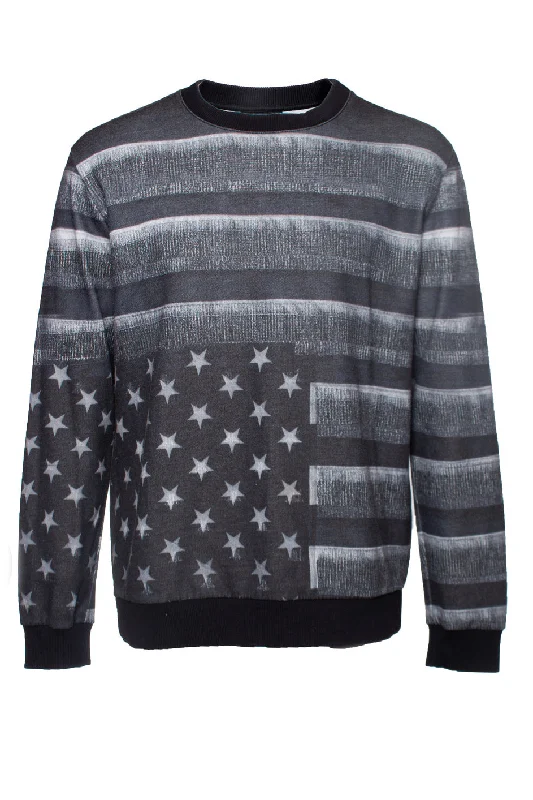 crewneck sweater with American flag Mesh Sweater Canvas Denim