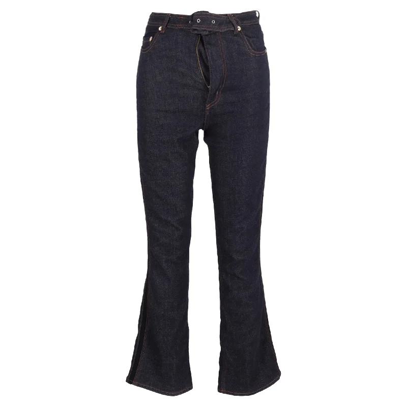 Erdem Vina Belted Denim Flared Jeans in Navy Blue Cotton Fashionable Mom Jeans