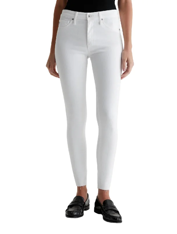 Farrah Skinny Ankle Jeans In White Comfortable Faded High-Rise Jeans