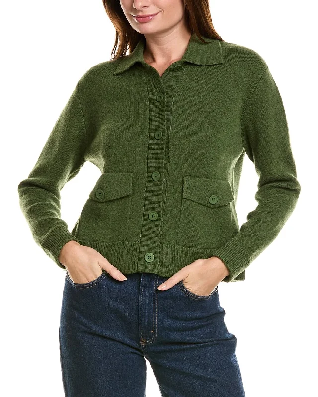 Forte Cashmere Double Knit Crop Rib Trim Wool & Cashmere-Blend Shacket Soft Satin Blouse