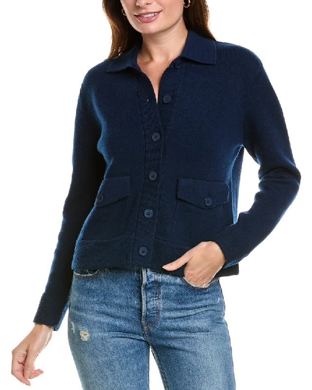 Forte Cashmere Double Knit Crop Rib Trim Wool & Cashmere-Blend Shacket Soft Knit Blouse