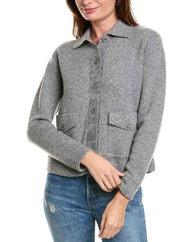 Forte Cashmere Double Knit Crop Rib Trim Wool & Cashmere-Blend Shacket Pleated Collar Blouse