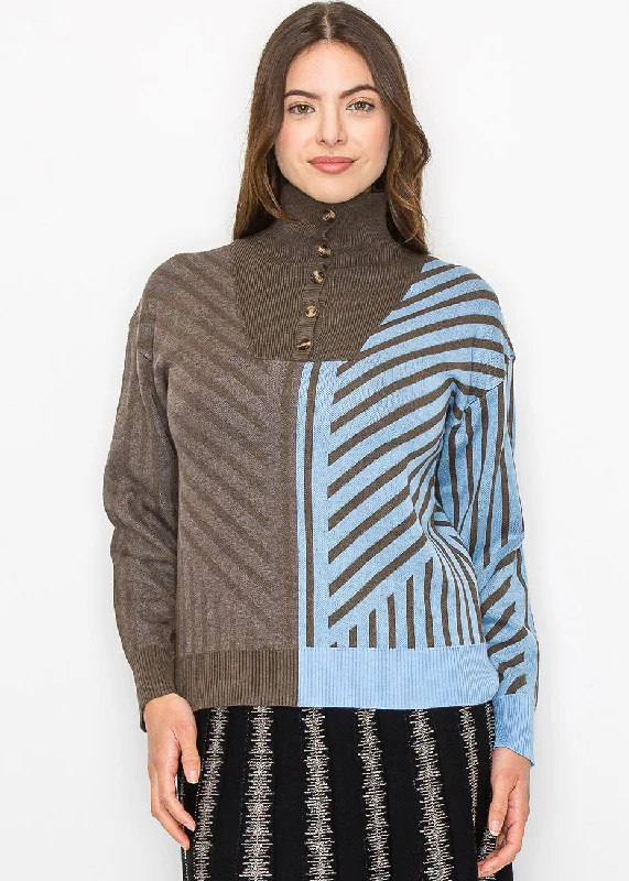 Geometric Color-Block Turtleneck Sweater Plaid Sweater Polka Dot Checkered