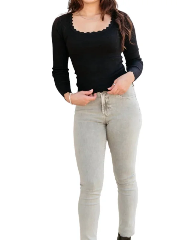 Gisele Skinny Jeans In Grey Fashionable Frayed Hem Denim