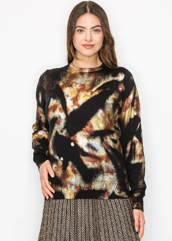 Golden Haze Abstract Knit Sweater Fitted Loose Oversized