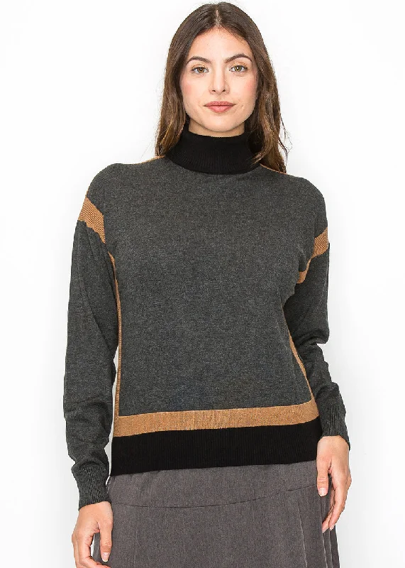 Grey and Camel Color Block Sweater Stretchy Elastic Breathable