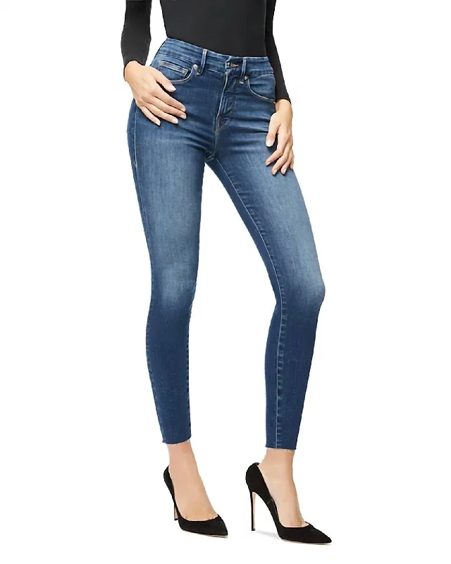 High Waist Crop Raw Edge Jean In Blue Stylish High-Waist Skinny Denim