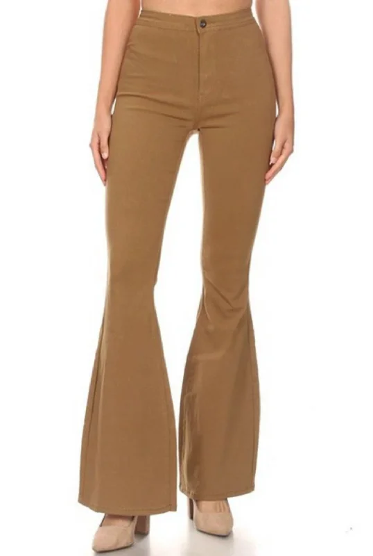 High Waisted Disco Bell Bottom Jeans In Mocha Chic Dark-Wash Skinny Jeans