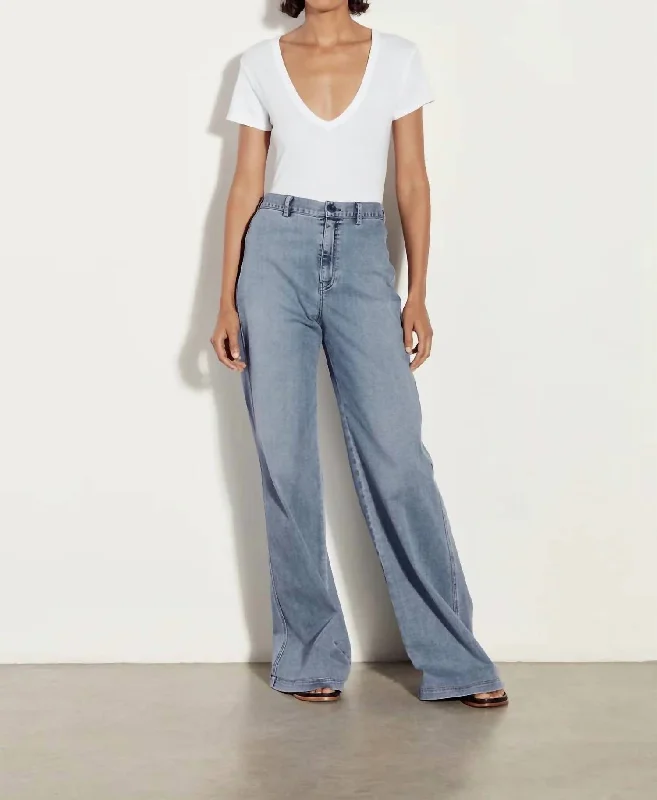 High Waisted Wide Leg Jeans In Midwash Trendy Patchwork Denim Jeans