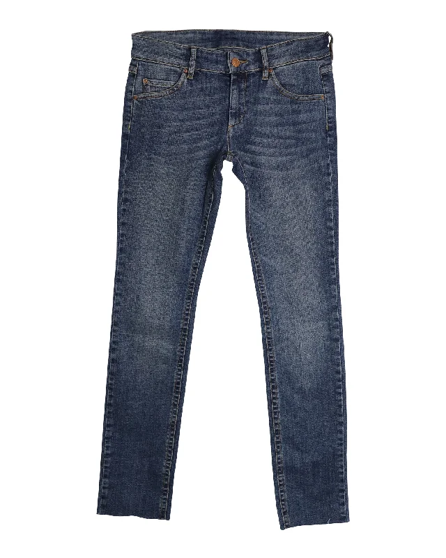 Isabel Marant Slim Fit Jeans in Blue Cotton Denim Fashionable Raw Hemmed Jeans