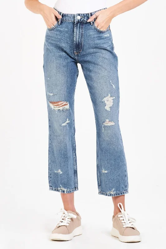 Jodi Straight Leg Jeans In Medium Wash Fashionable Button-Front Jeans