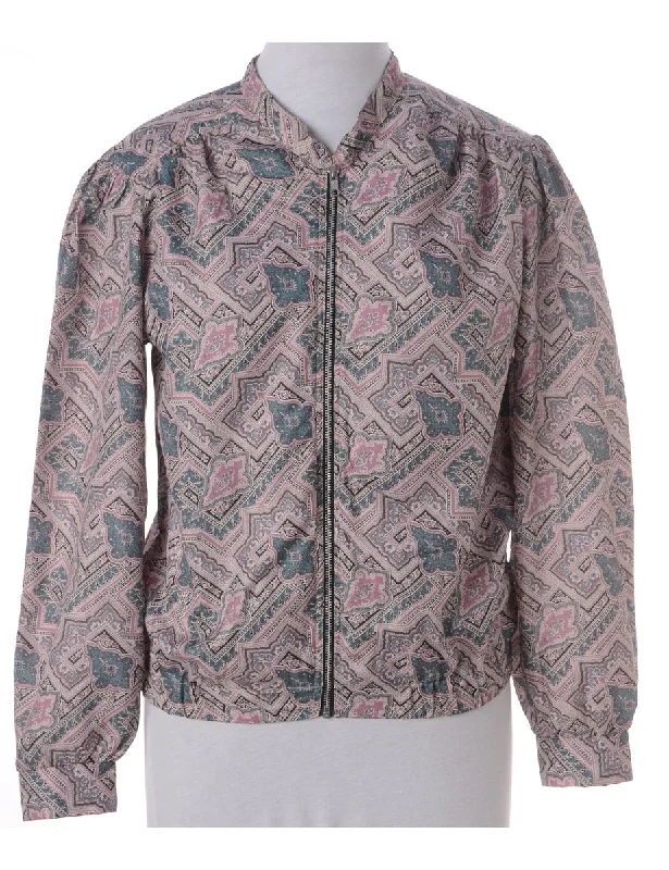 Label Medallion Print Blouse Bomber Embellished Collar Blouse