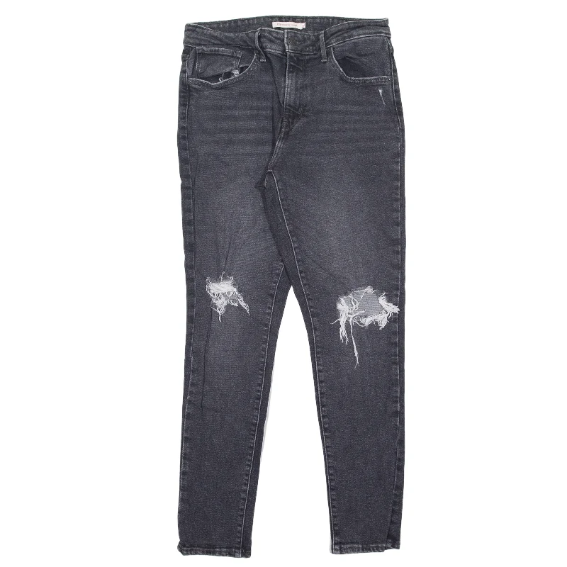 LEVI'S 720 High Rise Distressed Jeans Black Denim Slim Skinny Womens W30 L30 Chic Faded Blue Jeans