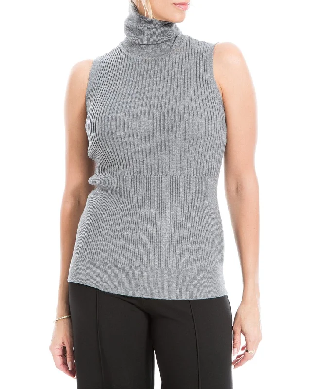 Max Studio Sleeveless Ribbed Sweater Mesh Sweater Canvas Denim