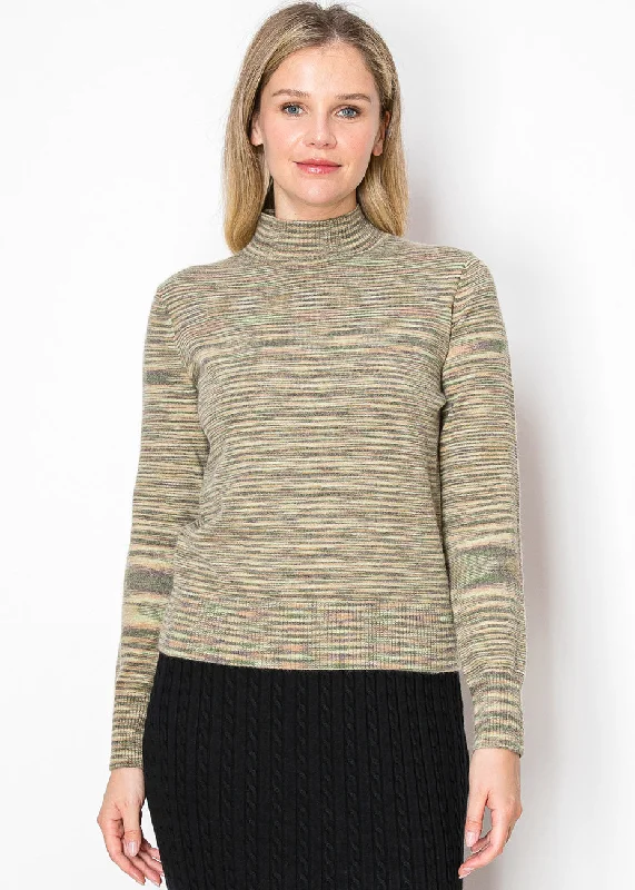 Olive Striped Mock Turtleneck Sweater Herringbone Houndstooth Plaid