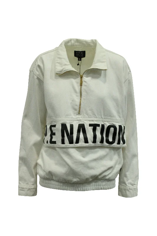 P.E Nation 1967 Pullover Sweater in White Denim Toggled Drawstring Belted