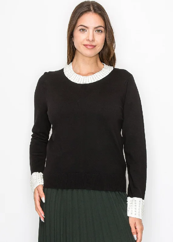 Pearl Accent Knit Sweater Anti-Pilling Anti-Shrink Durable