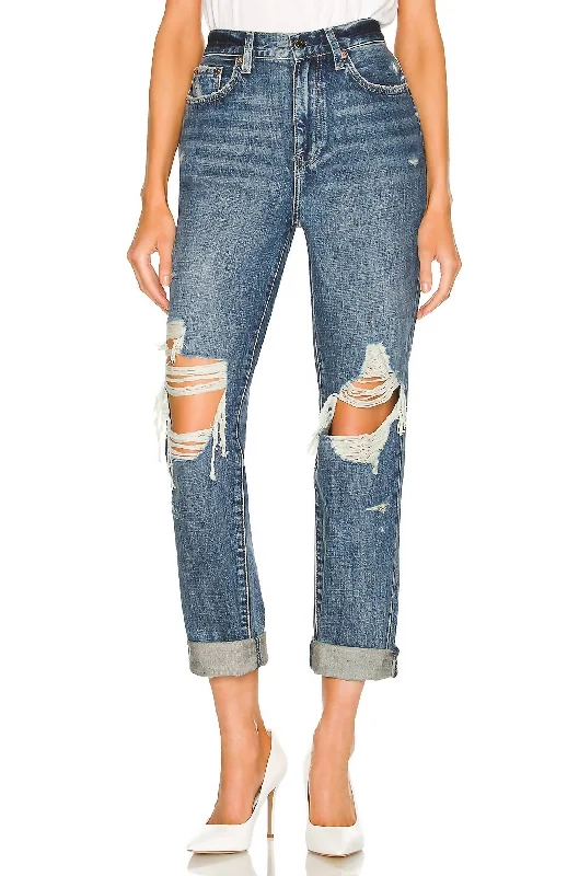 Presley High Rise Relaxed Roller Jean In Eternal-Distressed Stylish Relaxed Fit Skinny Jeans