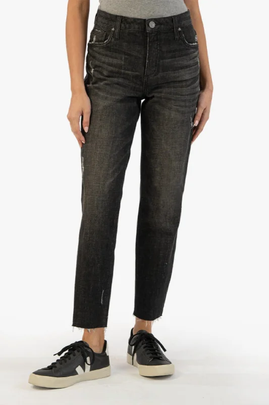 Rachael High Rise Fab Ab Mom Jean In Distinguish Wash Fashionable Frayed Hem Denim