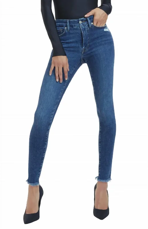 Raw Hem Skinny Legs Jeans In Indigo Stylish Acid-Wash Jeans