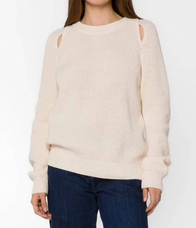 Roya Cutout Sweater In Natural Solid Color Striped Floral Print