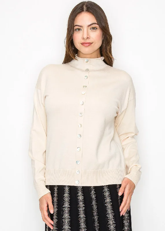 Soft Cream Sweater with Button Accents Transparent Opaque Sheer