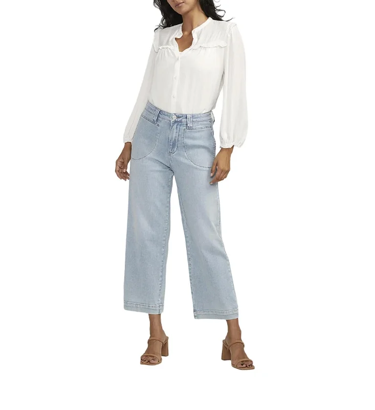 Sophia Wide Leg Crop Jeans In Surf Spray Blue Casual Skinny Fit Jeans