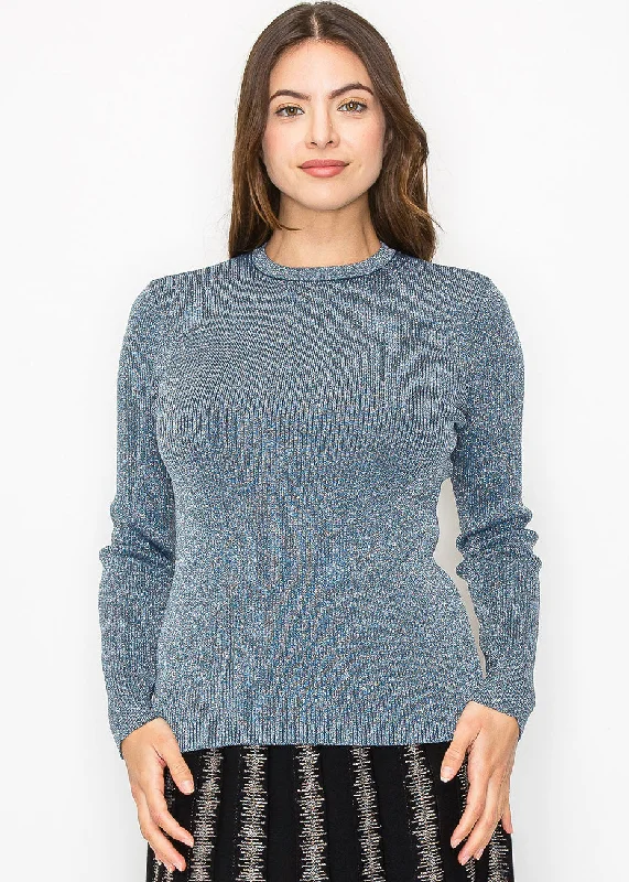 Subtle Sparkle Blue Sweater Zippered Buttoned Snapped