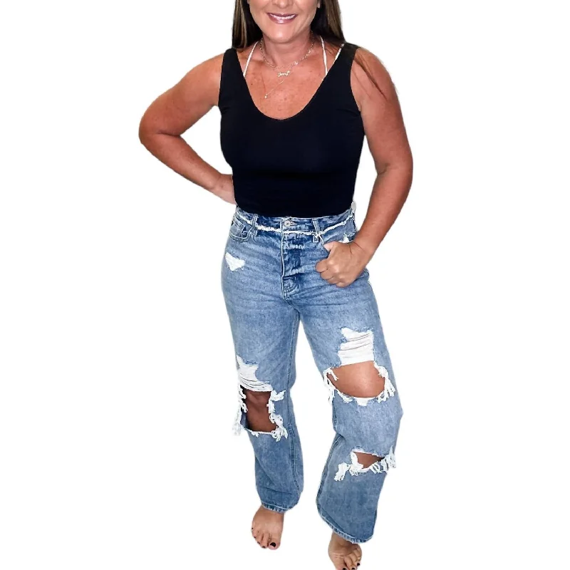 Sylvie Ultra High Rise 90's Boyfriend Jeans In Blue Cozy Wide-Legged Jeans