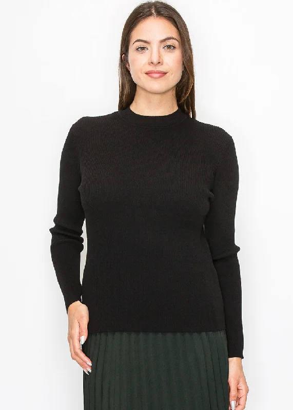 Timeless Black Ribbed Sweater Fitted Slim Tailored