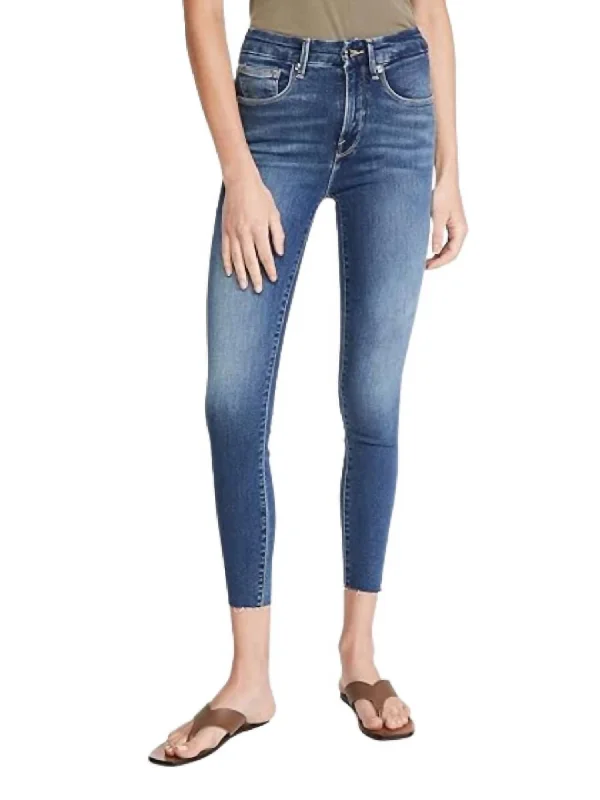 Waist Crop Raw Edge Jeans In Blue 331 Casual High-Waisted Bootcut Jeans