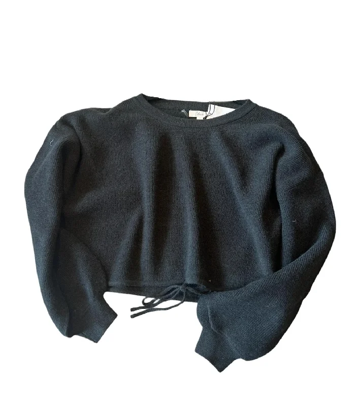 Women's Drawstring Sweater In Black Silk Blend Satin Velvet