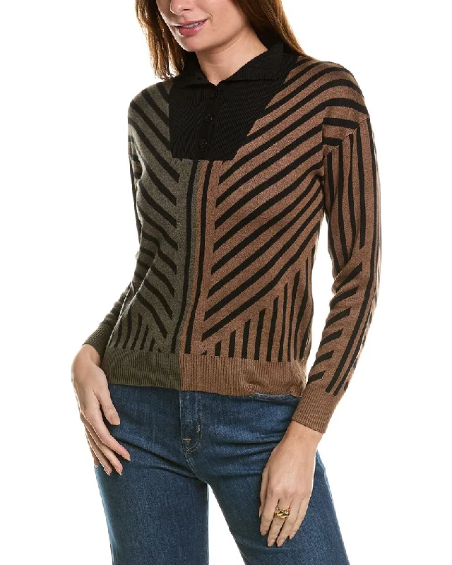 YAL New York Mock Neck Sweater Ribbed Striped Patterned